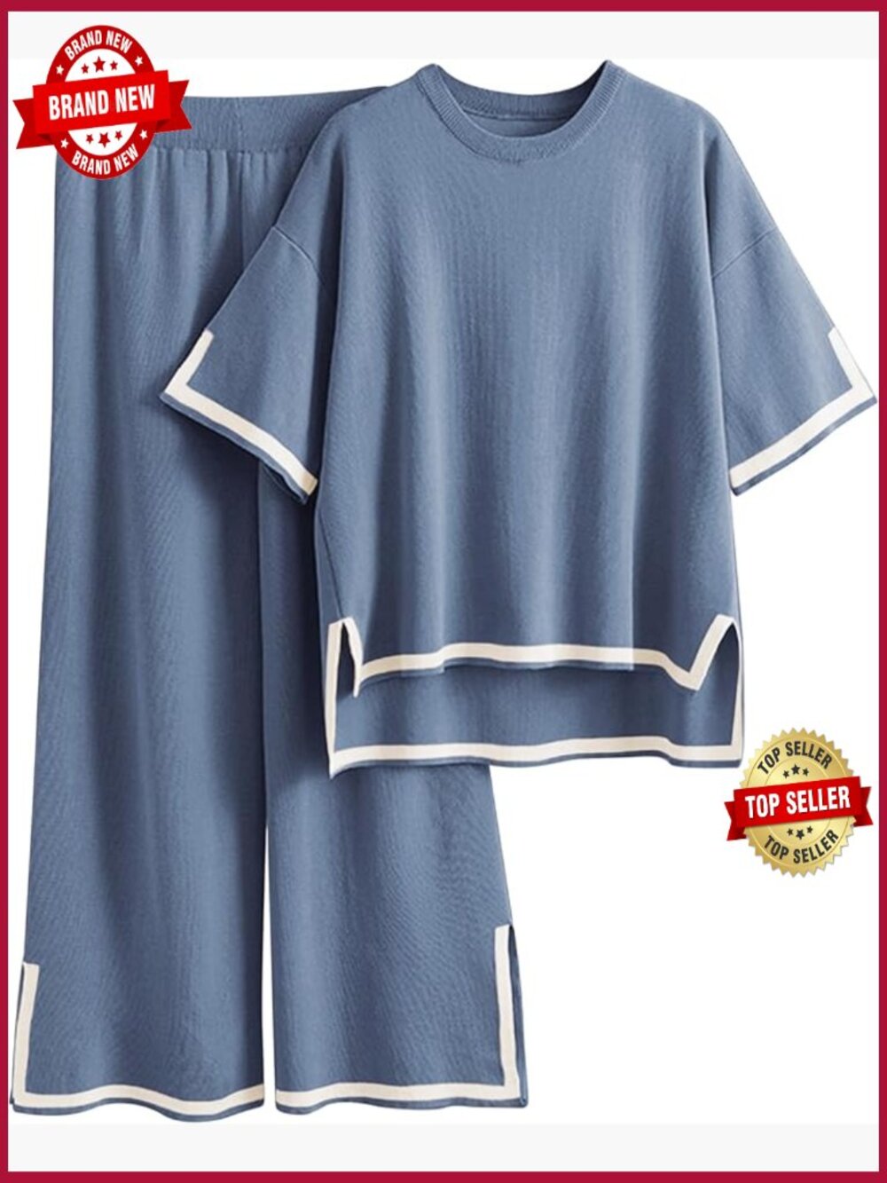 2 Piece Lounge Set Short Sleeve Knit Top Wide Leg Pants Set